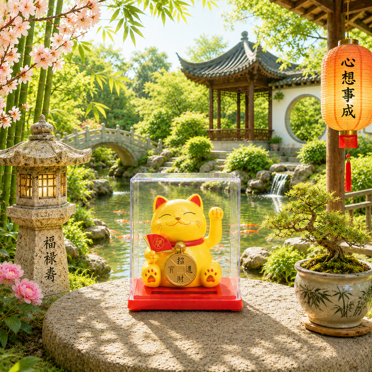 Mini Maneki neko solaire en boîte (plusieurs variantes)