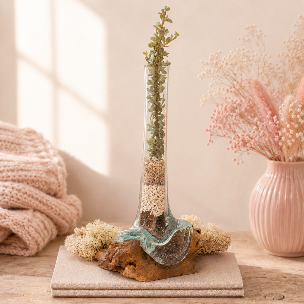 Vase en verre soufflé sur racine (plusieurs variantes)