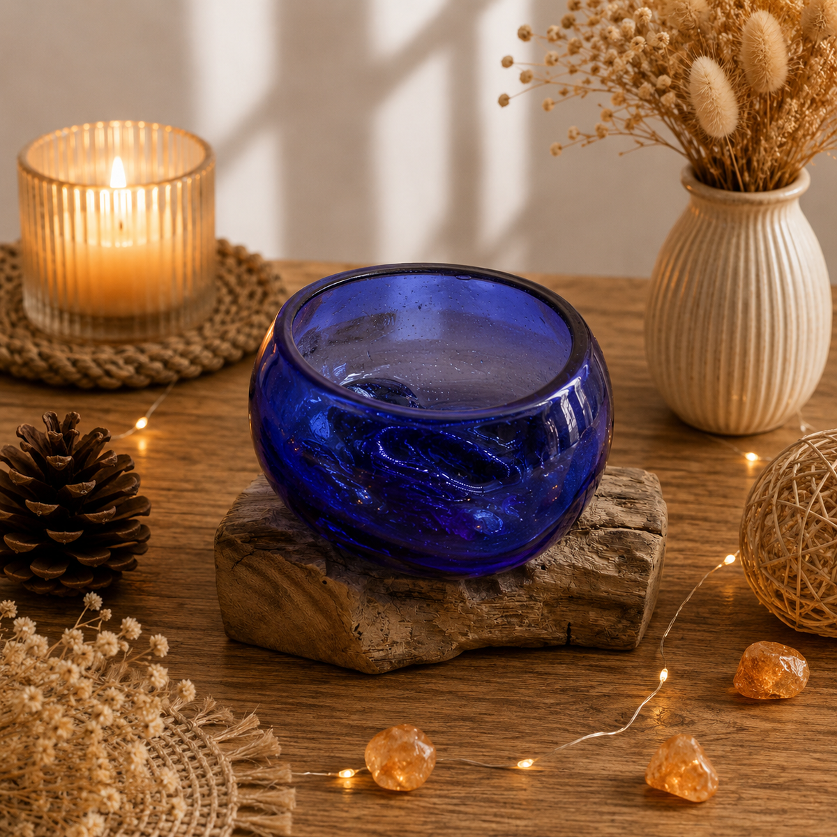 Mini bol en verre fondu sur bois (2 variantes)