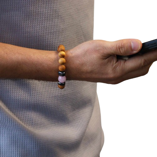 Bracelet en Bois de cèdre et Quartz rose pour homme