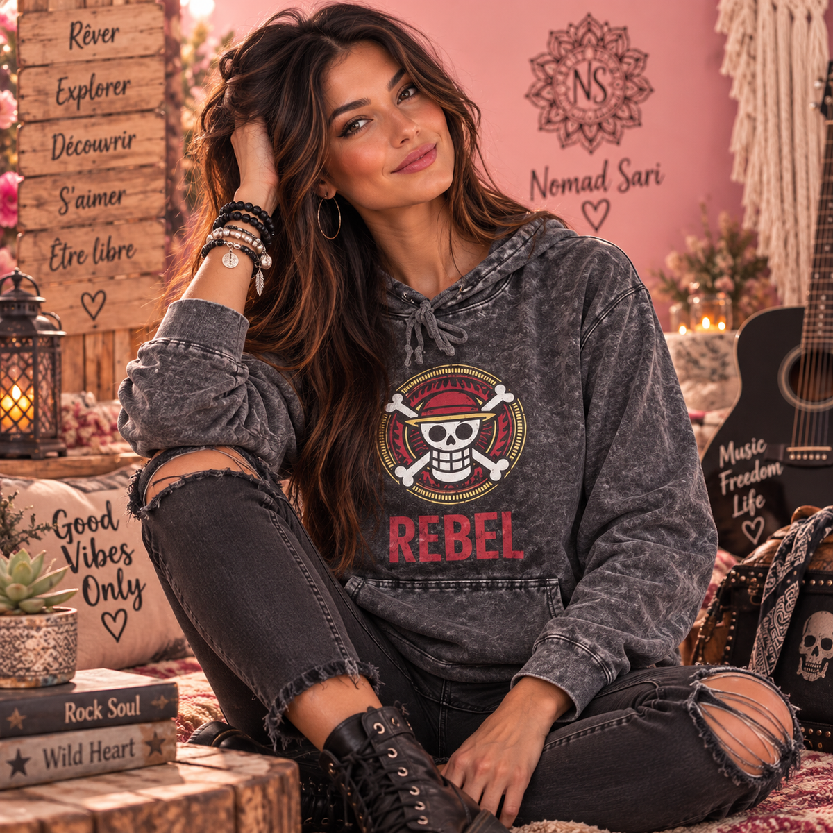 Sweat à Capuche REBEL – L'Esprit Rock, Libre & Rebelle (4 tailles)