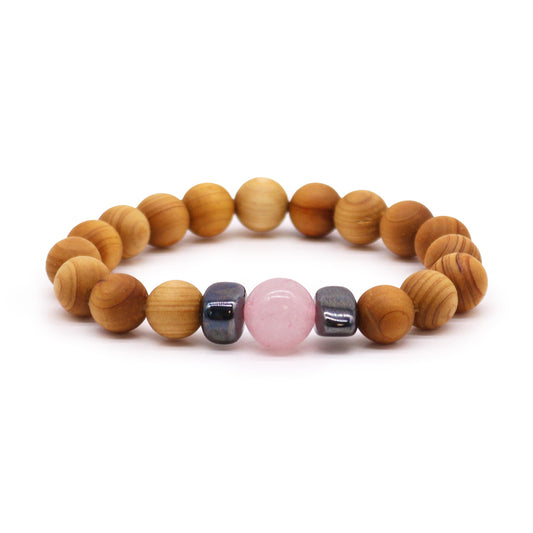 Bracelet en Bois de cèdre et Quartz rose pour homme