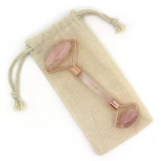 Roll-on visage en Quartz rose + housse en lin