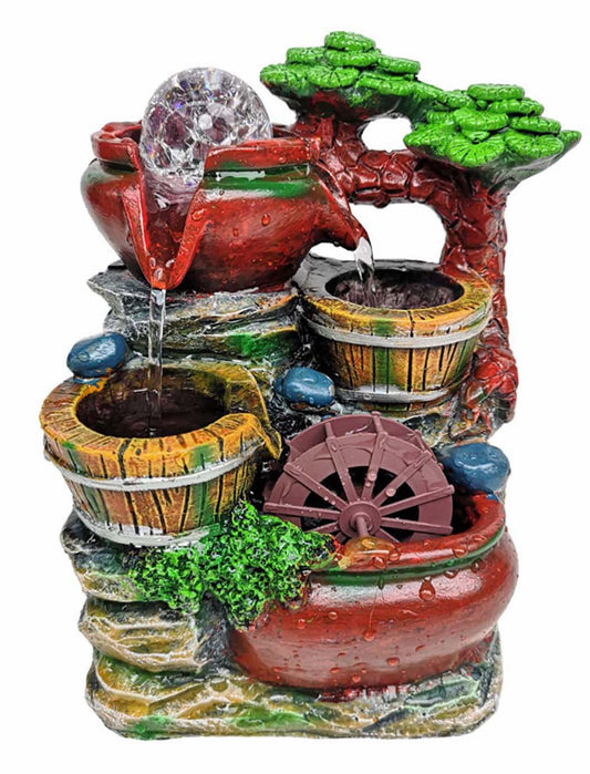 Fontaine zen lumineuse "Cascade des jarres pourpres" (sur commande - 8 jours de délai)