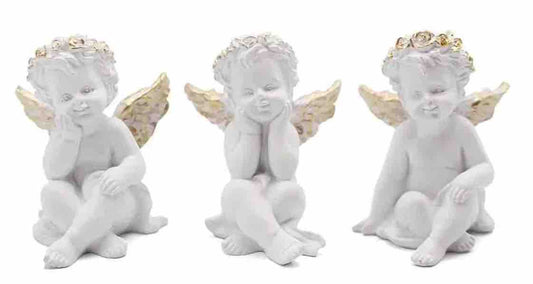 Lot de 3 anges assis – Tendresse, joie & sérénité - 6 cm