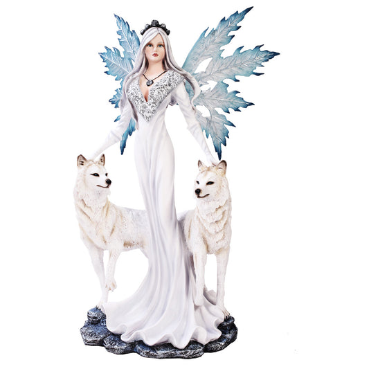 🐺 La Gardienne des Loups Blancs - Fée de protection & de guidance (40x25x60 cm)