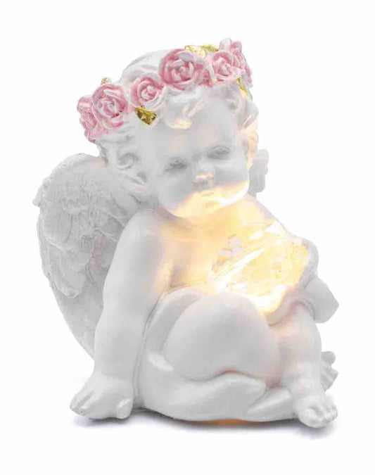 Ange lumineux assis - Couronne de roses